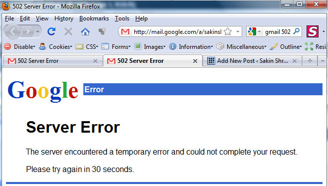 Gmail And Google Aps Email 502 Server Error